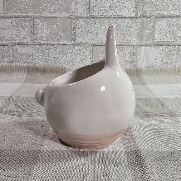 Small Ceramic Easter Bunny Rabbit Spring 6" White Pink Planter Creative Co-op - Picture 2 of 7